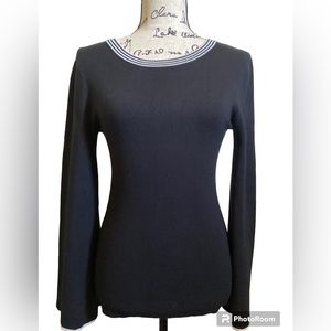 🌞Olivia Warren Black with White Striped Bell Sleeve Tie Back Sweater #Bl